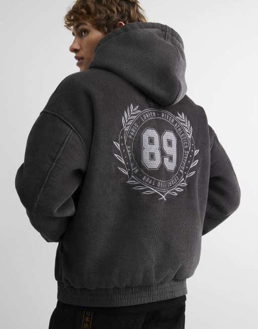 River Island Borg lined corduroy hoodie in grey - dark, 4 of 4