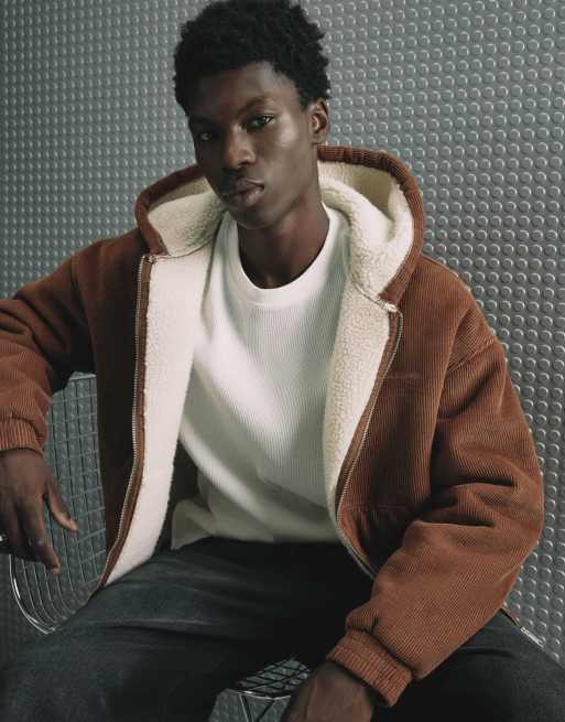 River Island Borg lined corduroy hoodie in rust, 2 of 4