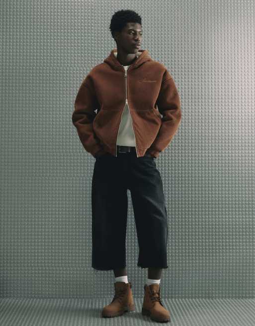 River Island Borg lined corduroy hoodie in rust, 3 of 4