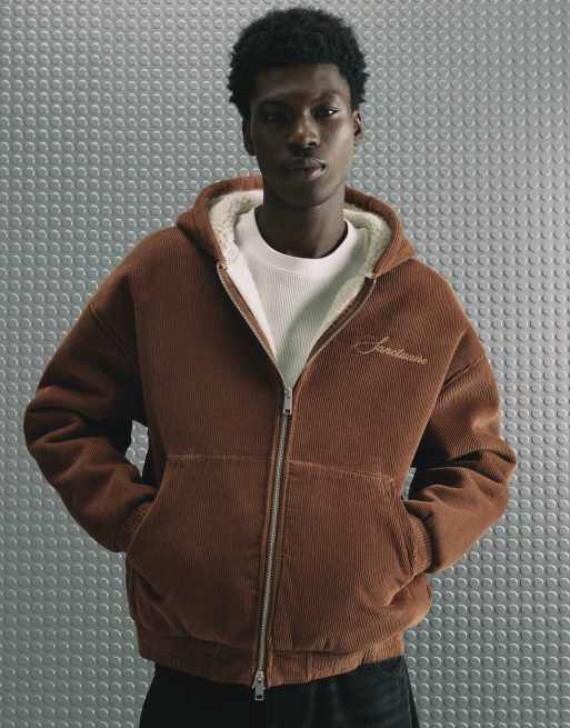 River Island Borg lined corduroy hoodie in rust, 4 of 4