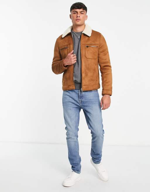 Mens suede hotsell borg jacket