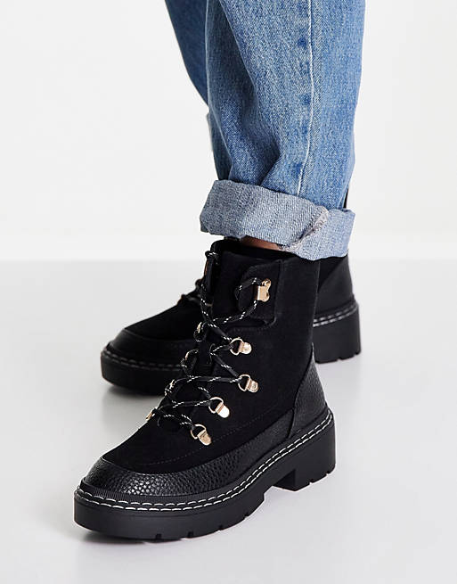  Boots/River Island borg lined flat hiker boot in black 