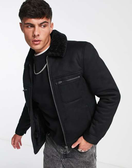 River Island borg lined western coat in black | ASOS