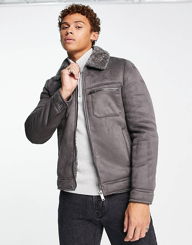 River Island - borg lined western coat in grey