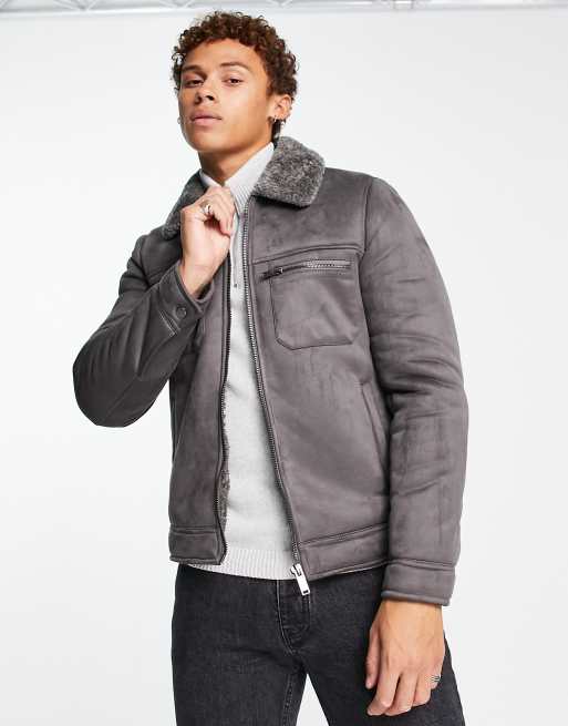 Mens grey borg jacket sale