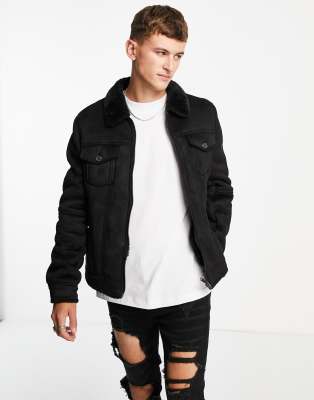 River Island Borg Lined Western Jacket In Black ModeSens