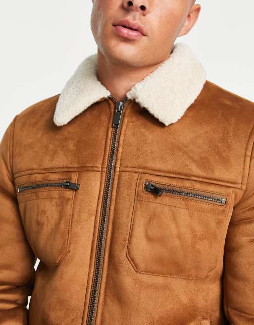 River Island borg lined western jacket in brown