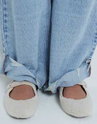 River Island Borg Mary Jane Ballet Flat In White