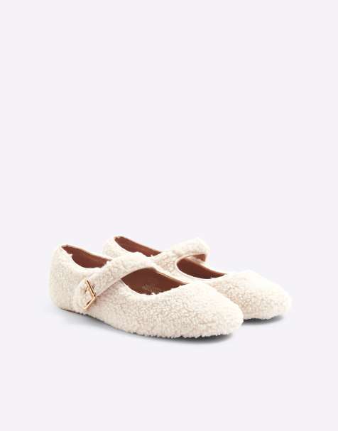 River Island borg mary jane ballet in white - view 1
