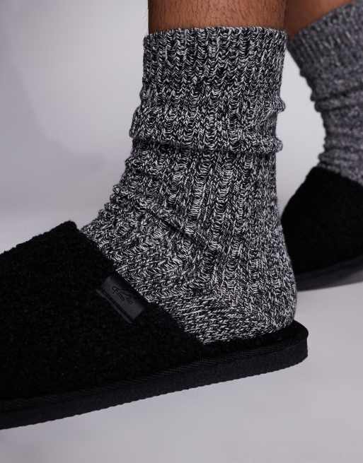 River Island borg mule slippers in black, 3 of 4