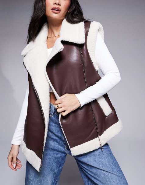 River Island borg vest in dark brown - view 1