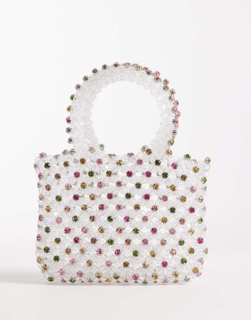 River Island - Borsa a mano multicolore con strass e perline
