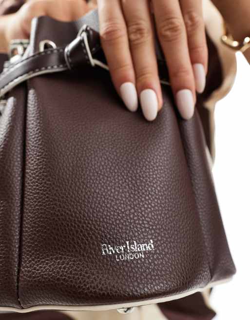 River Island - Borsa a secchiello marrone con bordi raccolti, 3 di 4