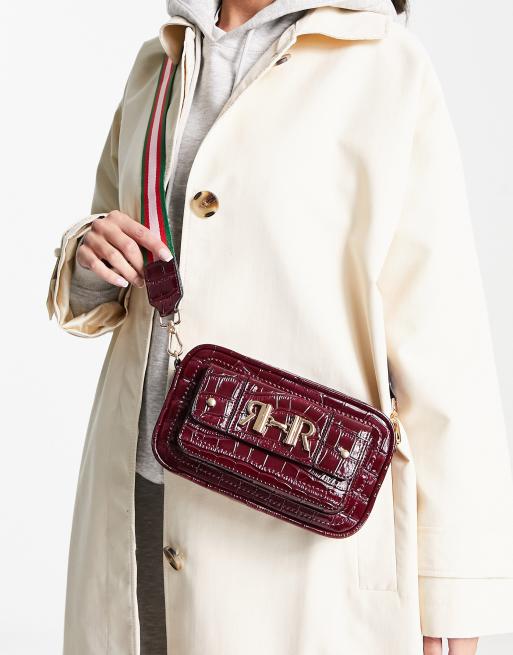 River Island - Borsa a tracolla rosso scuro effetto coccodrillo