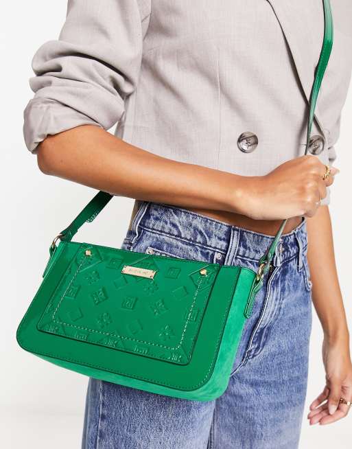 River Island - Borsa a tracolla verde con dettagli in rilievo