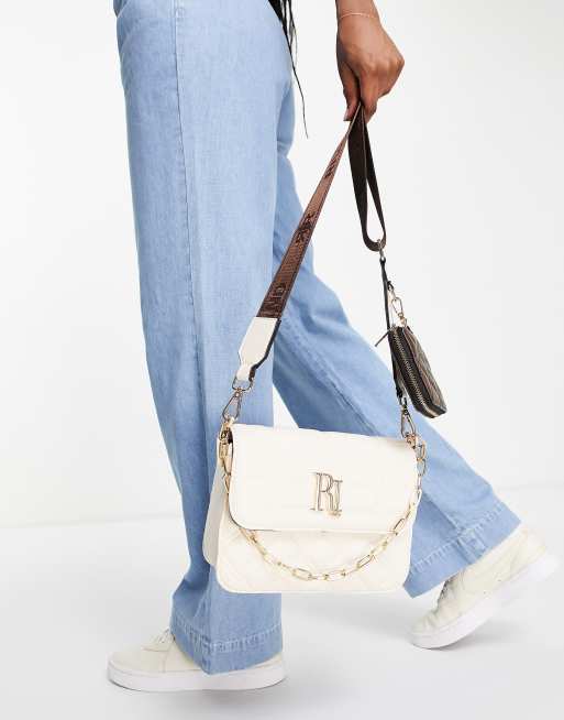 River Island - Borsa color crema con doppia tracolla trapuntata