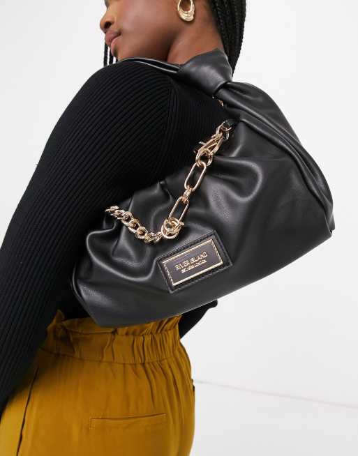 River Island - Borsa morbida in pelle sintetica nera con ...