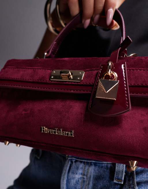 River Island - Borsa shopping piccola bordeaux con lucchetto frontale, 3 di 4