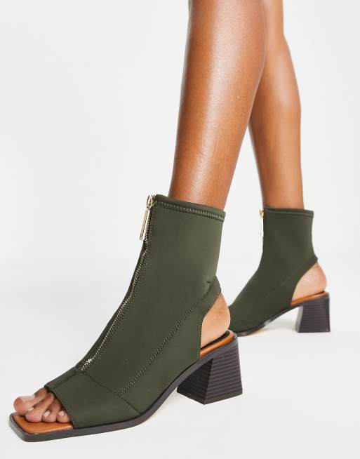 River Island – Botki z odkrytymi noskami i piętami w kolorze khaki z elastyczną cholewką