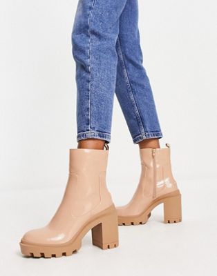 River Island rubber heeled boot in beige - ASOS Price Checker