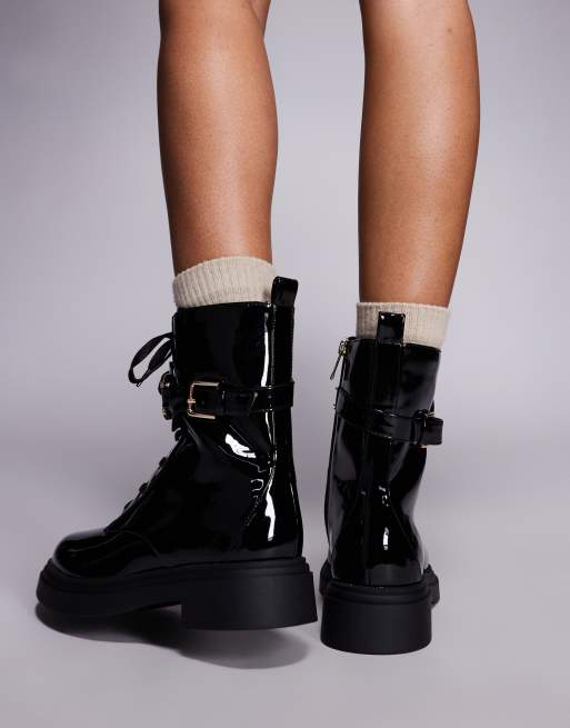 Bottes Moto River Road Pour Femme - Taille 10, Cuir Noir, Lacets Et Boucle - Occasion Peu Portée