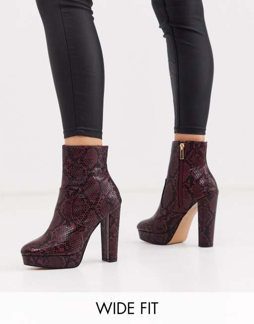 River Island Bottines talon imitation serpent pointure large Bordeaux