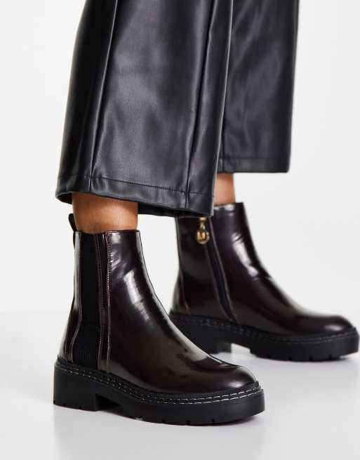 River Island Bottines plates chunky vernies Noir