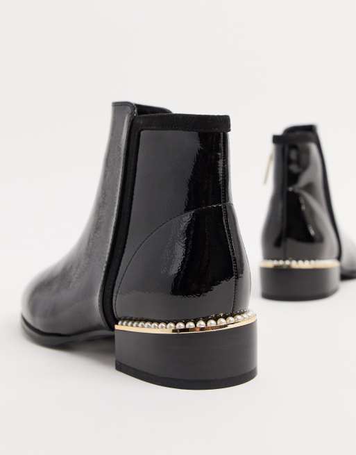 River Island Bottines plates vernies pointure large avec perles Noir