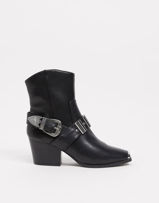 River Island - Bottines style western avec détails en métal - Noir