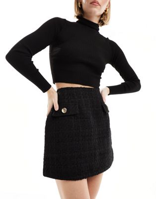 River Island Boucle A-line Mini Skirt In Black