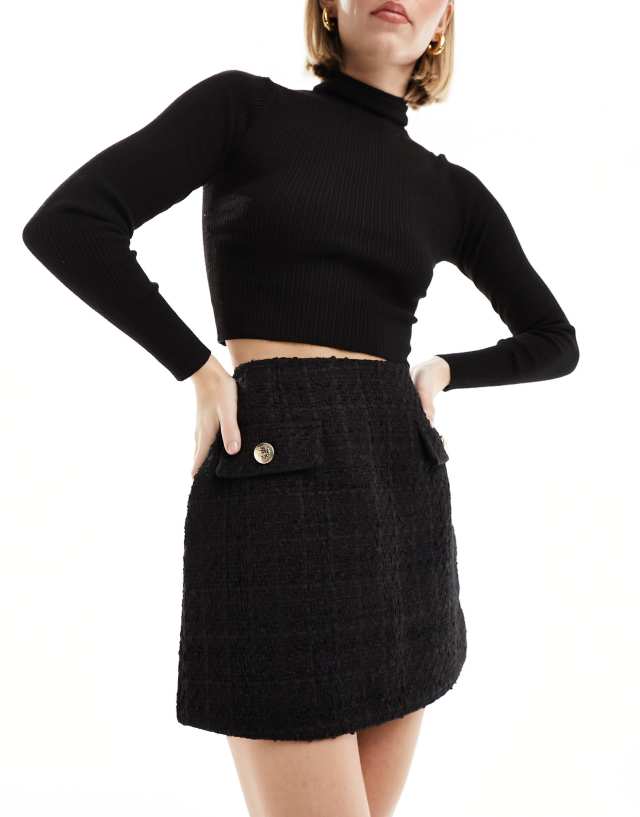 River Island - boucle a-line mini skirt in black