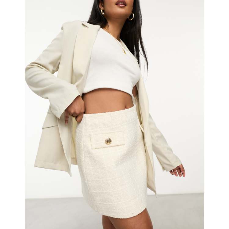 Cream Boucle Tailored Micro Mini Skirt