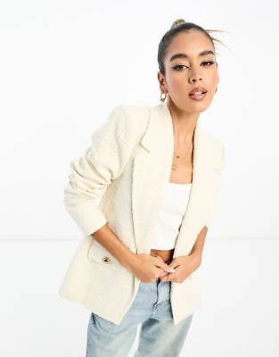 River Island boucle blazer in cream - ASOS Price Checker