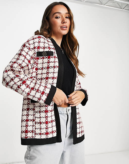 Women River Island boucle check blazer co-ord in red 
