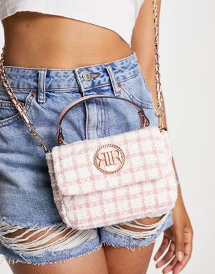 River Island boucle check cross body bag in pink