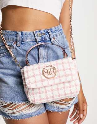 River Island Boucle Check Cross Body Bag In Pink ModeSens