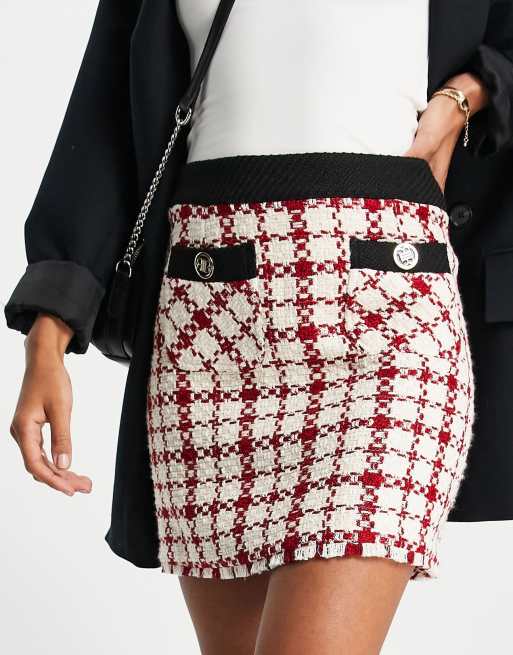 River Island boucle check mini skirt co-ord in red