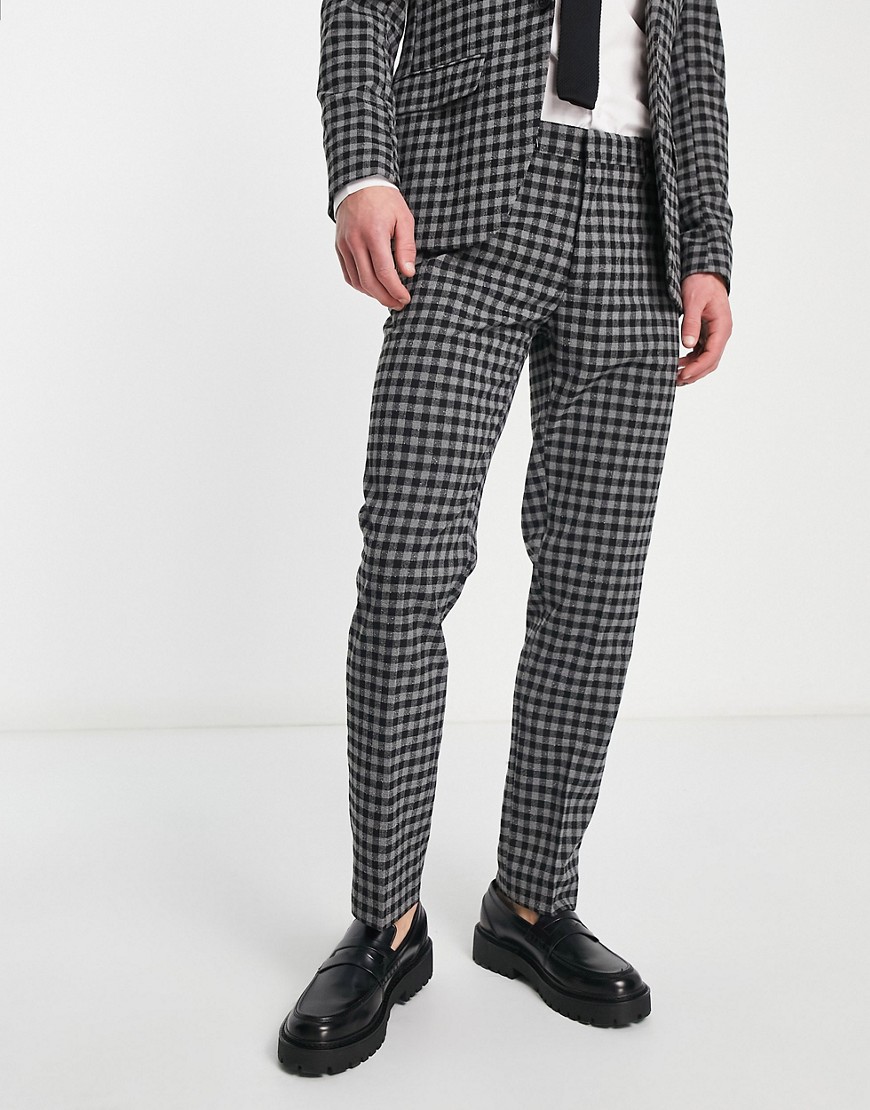 River Island boucle check slim suit trousers in grey marl