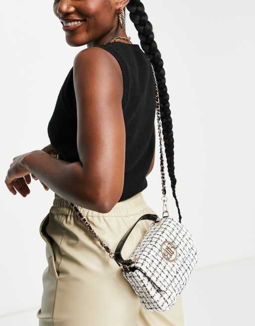 River Island, Bags, River Island Woven Ruched Bag With Chunky Chain Strap  In White