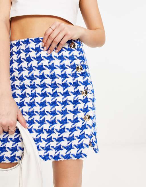 Royal blue houndstooth skirt sales