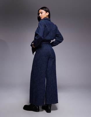 River Island Boucle Effect Baggy High Rise Jeans In Blue