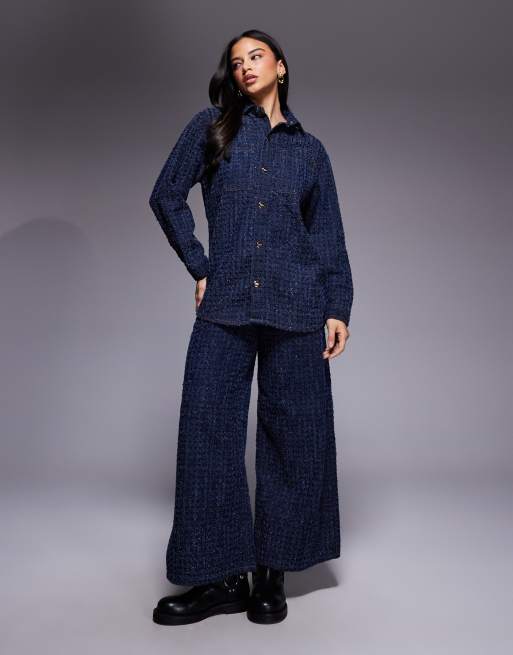 River Island boucle effect denim shacket in dark wash, 2 of 4