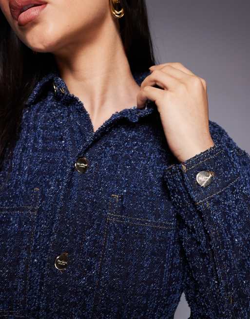 River Island boucle effect denim shacket in dark wash, 3 of 4