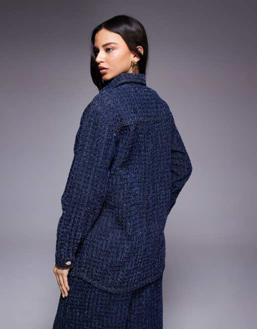 River Island boucle effect denim shacket in dark wash, 4 of 4