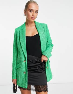 River Island Boucle Fitted Blazer In Green - Part Of A Set In Green