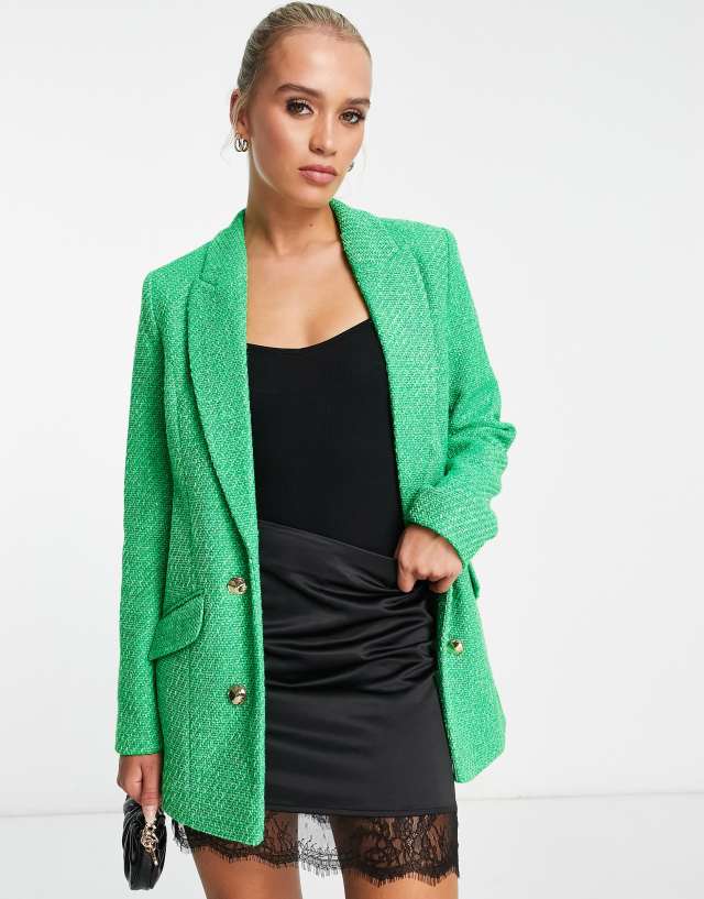 River Island boucle fitted blazer in green - part of a set