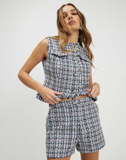 River Island Boucle fringed trim shorts in blue - light - view 1