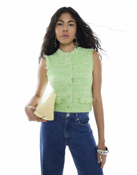 River Island Boucle fringed waistcoat in green - medium - view 1