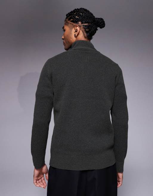 River Island boucle half-zip jumper in khaki, 3 of 5