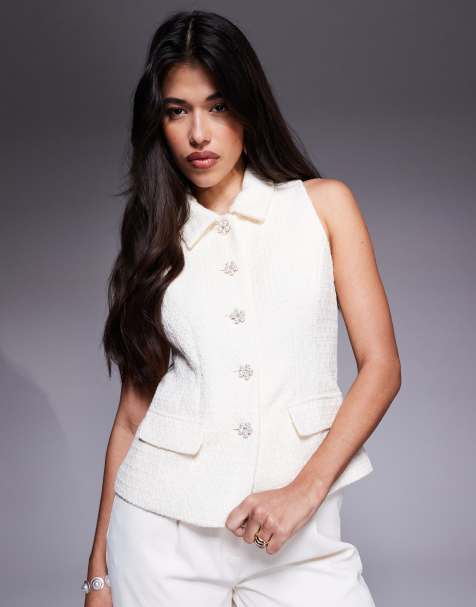 River Island boucle high neck waistcoat in cream